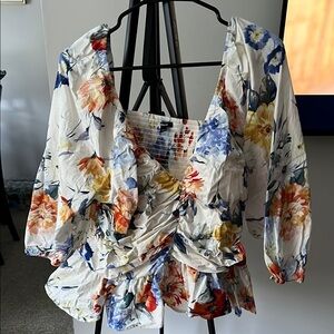 Express Floral Blouse - White, Blue, Orange